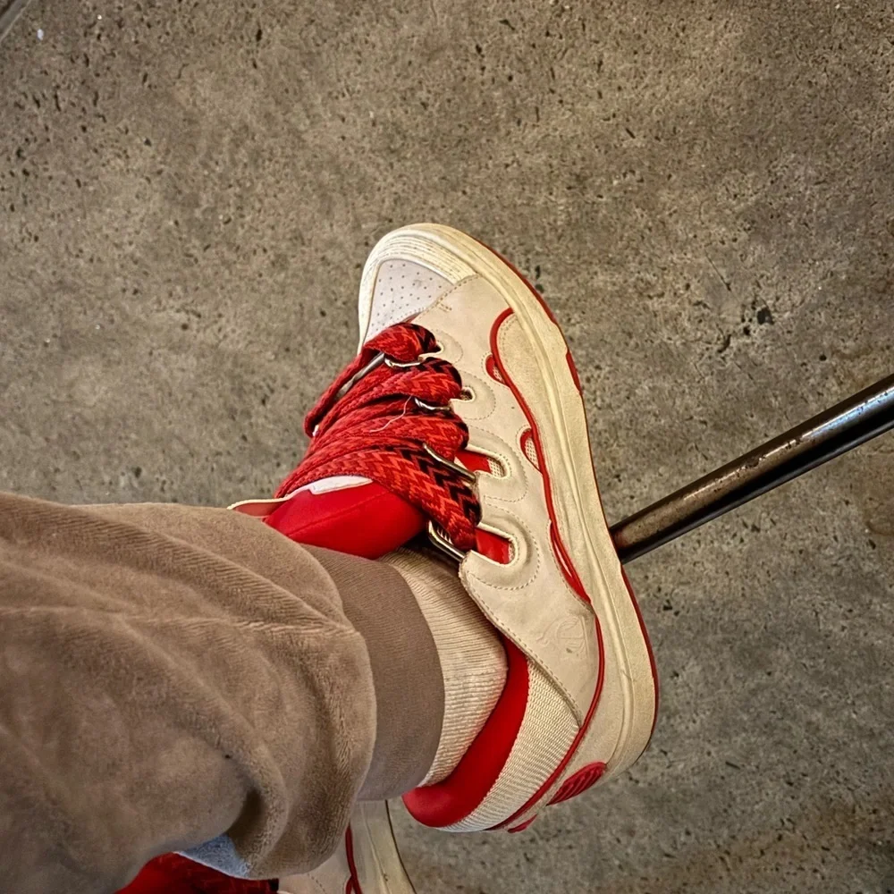 Red Lanvin Curb Panelled Sneakers Sz45 11-12 Men Fit 9-10 Women SSENSE Exclusive